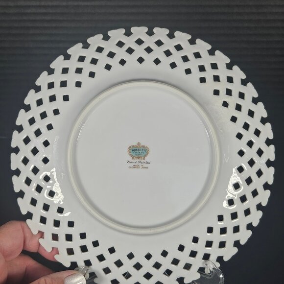 Made In Occupied Japan Decorative Rossetti Pink Floral Plate Lattice Edge - Picture 7 of 10